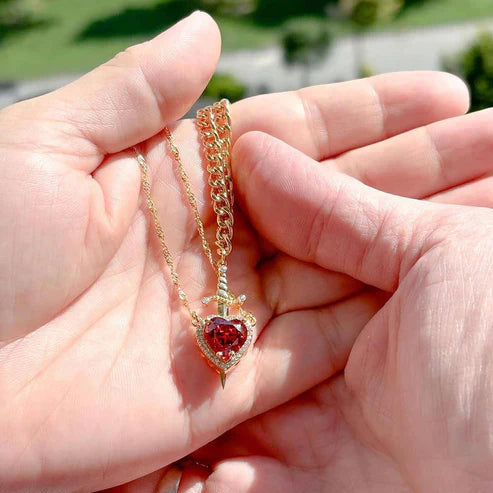 Collar Corazon y Espada DUO Pareja 2x1