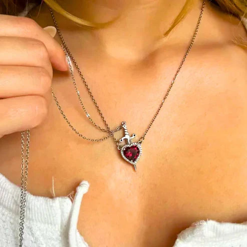 Collar Corazon y Espada DUO Pareja 2x1