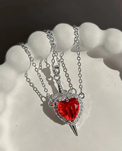 Collar Corazon y Espada DUO Pareja 2x1